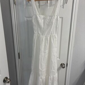 Reformation White Linen Midi Dress with Lace Detail